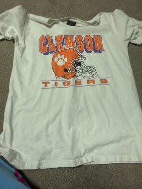 Free People White Tee with Orange and Purple Clemson Graphic